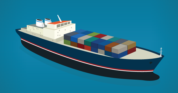 drawing of loaded container ship